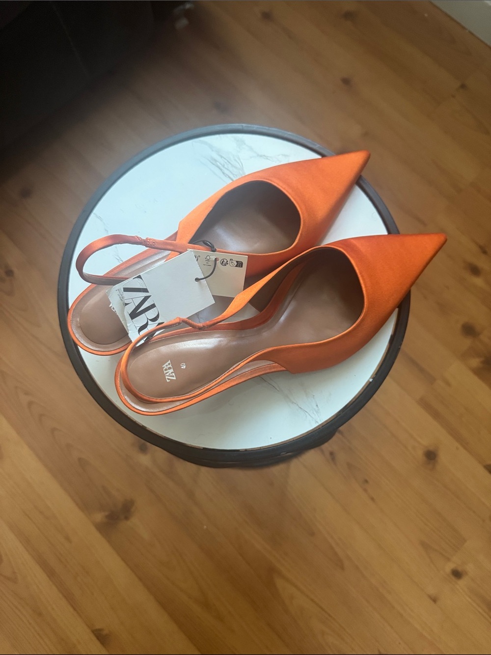 Zara Bright Orange Pointed Slingback Heels